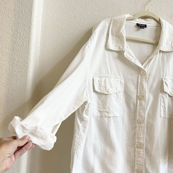Jones New York And Co Linen White Roll Tab Sleeve Tunic 2X Coastal Grandma - Picture 2 of 8